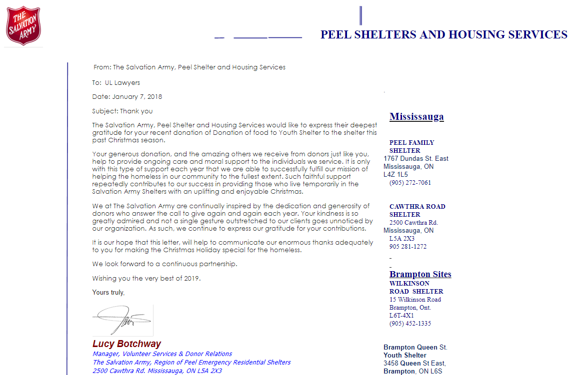 Peel Shelters and Housing Services documentation showing our charitable partnership and program details